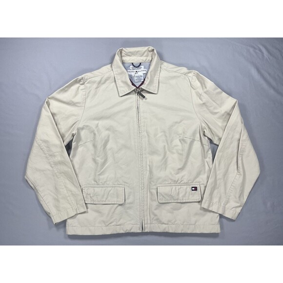Vtg Tommy Hilfiger Golf Jacket M Fits S Khaki Full Zip Windbreaker 90s Y2K Short - Picture 2 of 15